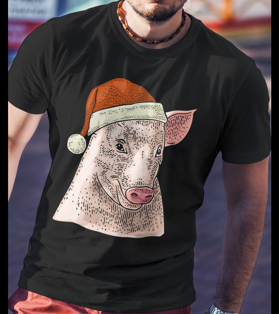 Pig In Santa Claus Cap Christmas T-Shirt