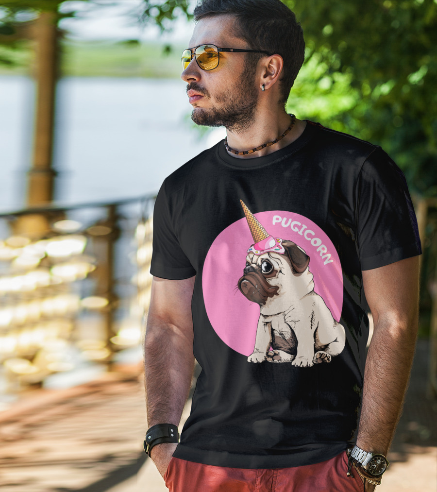 Pugicorn Ice Cream Cone Hat Cute Pug T-Shirt