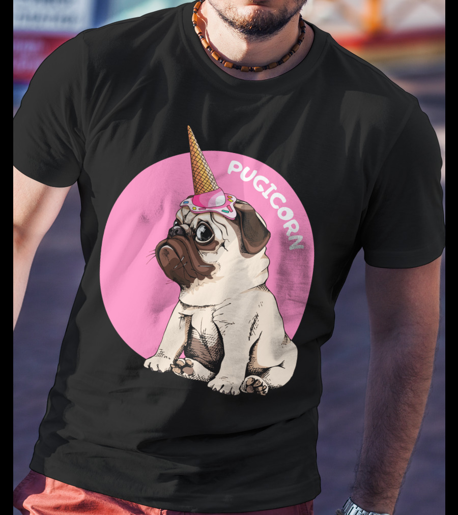Pugicorn Ice Cream Cone Hat Cute Pug T-Shirt