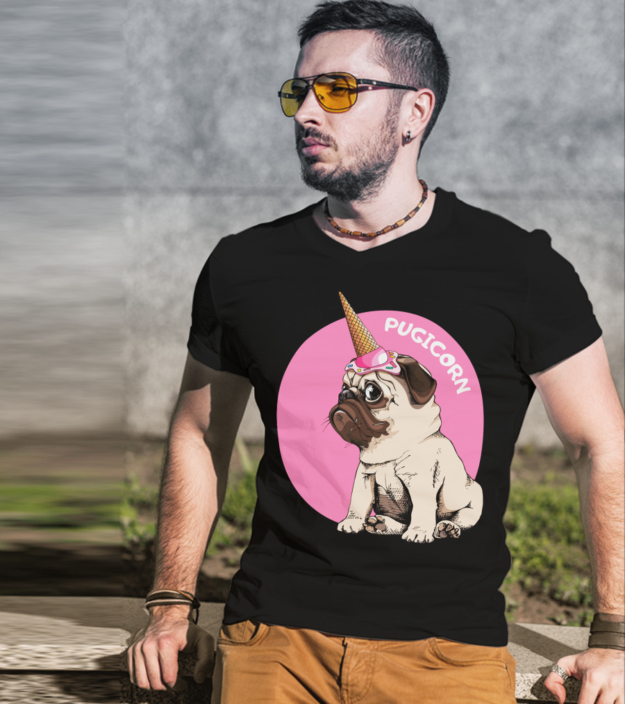 Pugicorn Ice Cream Cone Hat Cute Pug T-Shirt