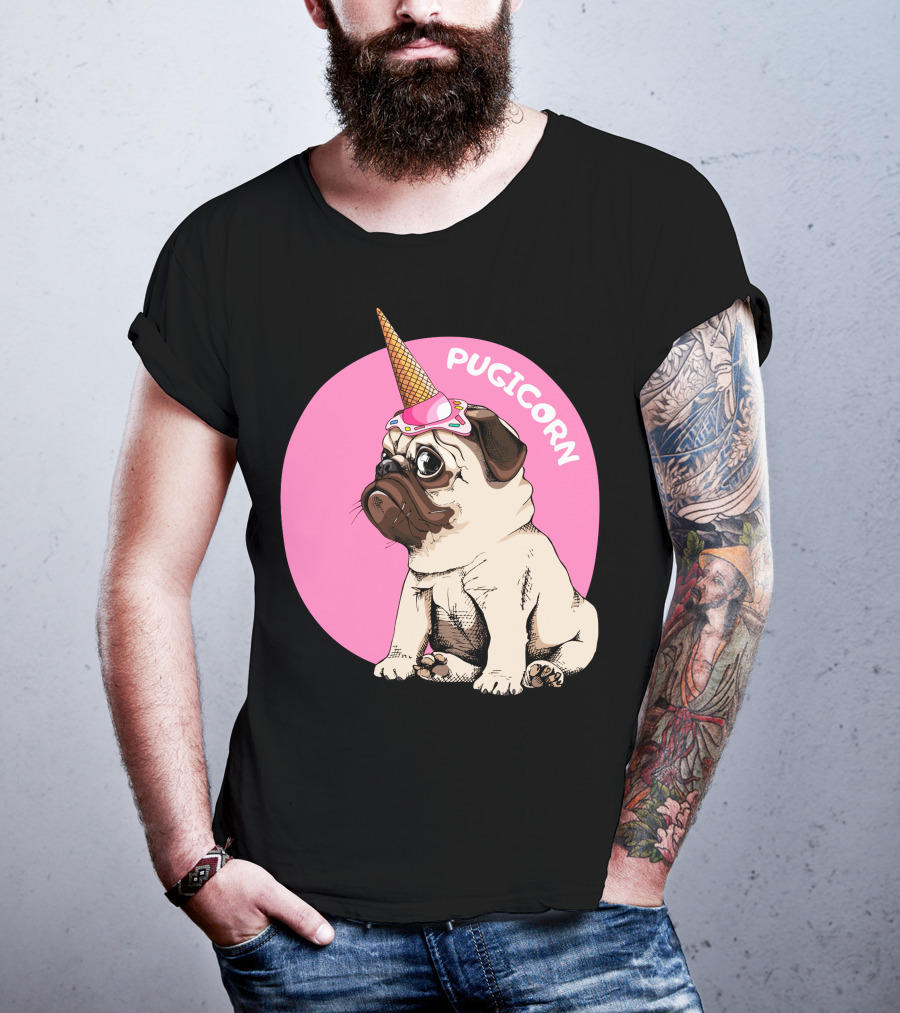 Pugicorn Ice Cream Cone Hat Cute Pug T-Shirt
