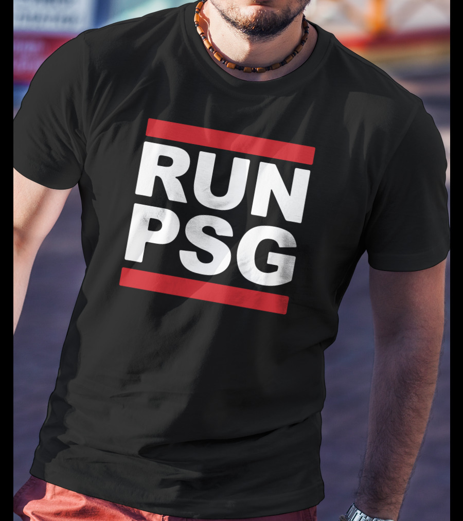 Run PSG Paris St Germain Fotbal Black Red Letters T-Shirt