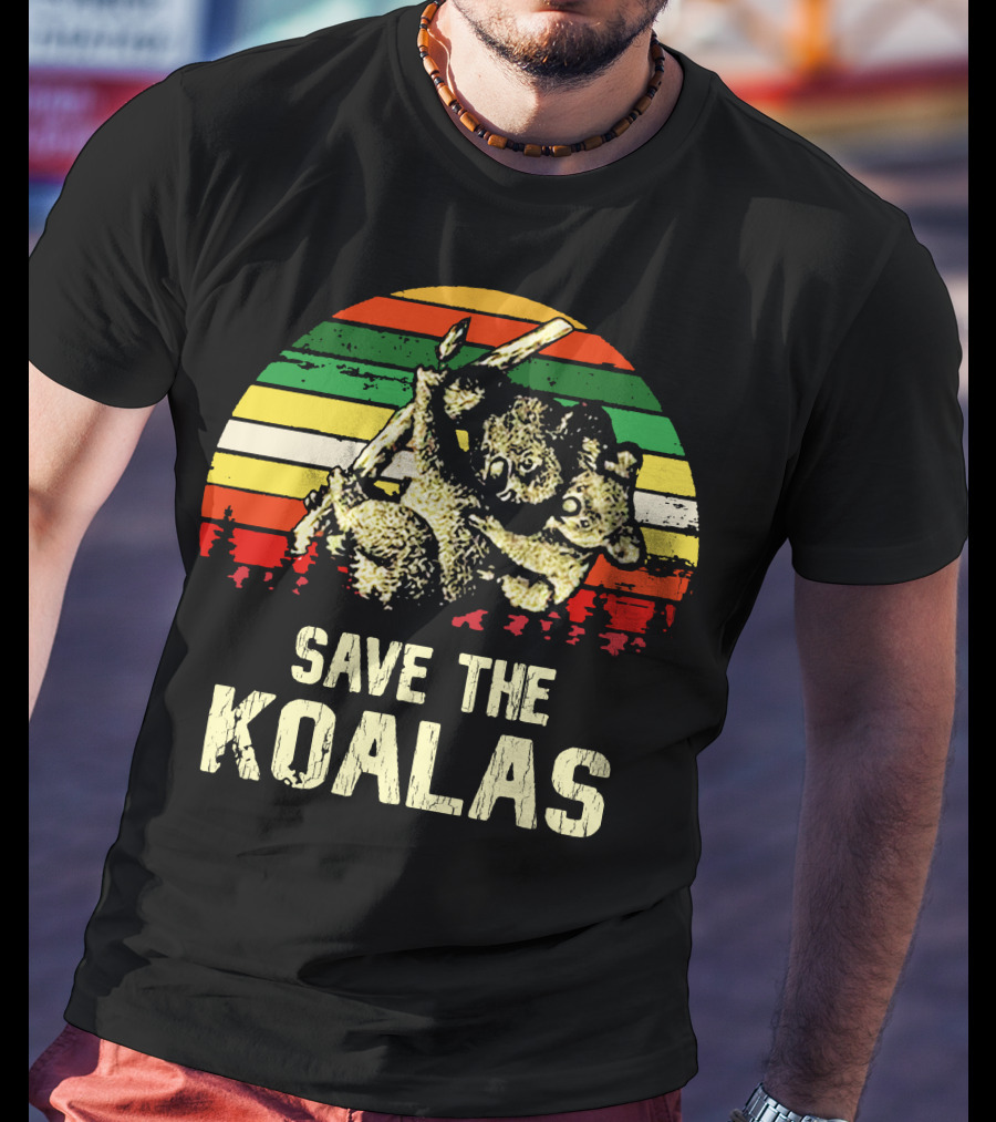 Save The Koalas Retro Sunset Conservation Message T-Shirt