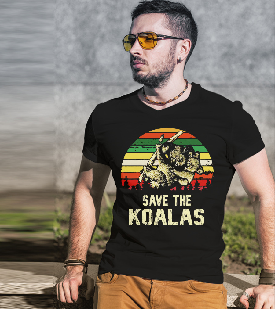 Save The Koalas Retro Sunset Conservation Message T-Shirt