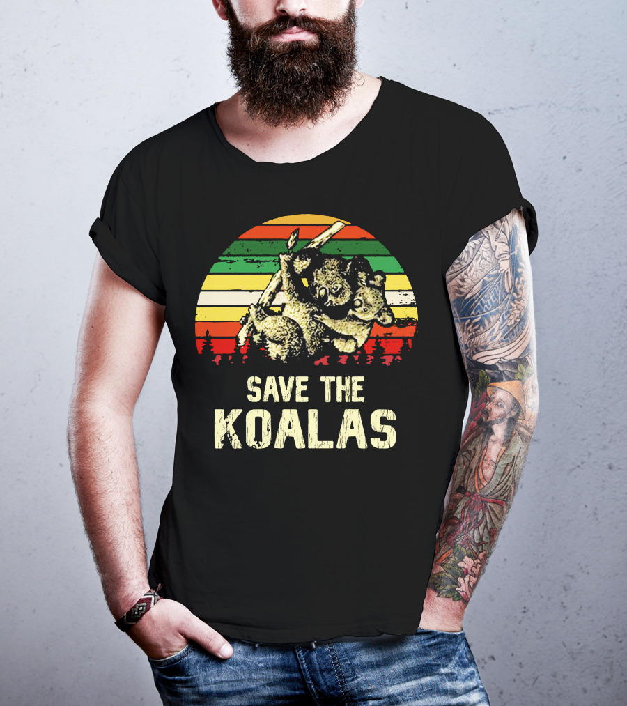Save The Koalas Retro Sunset Conservation Message T-Shirt