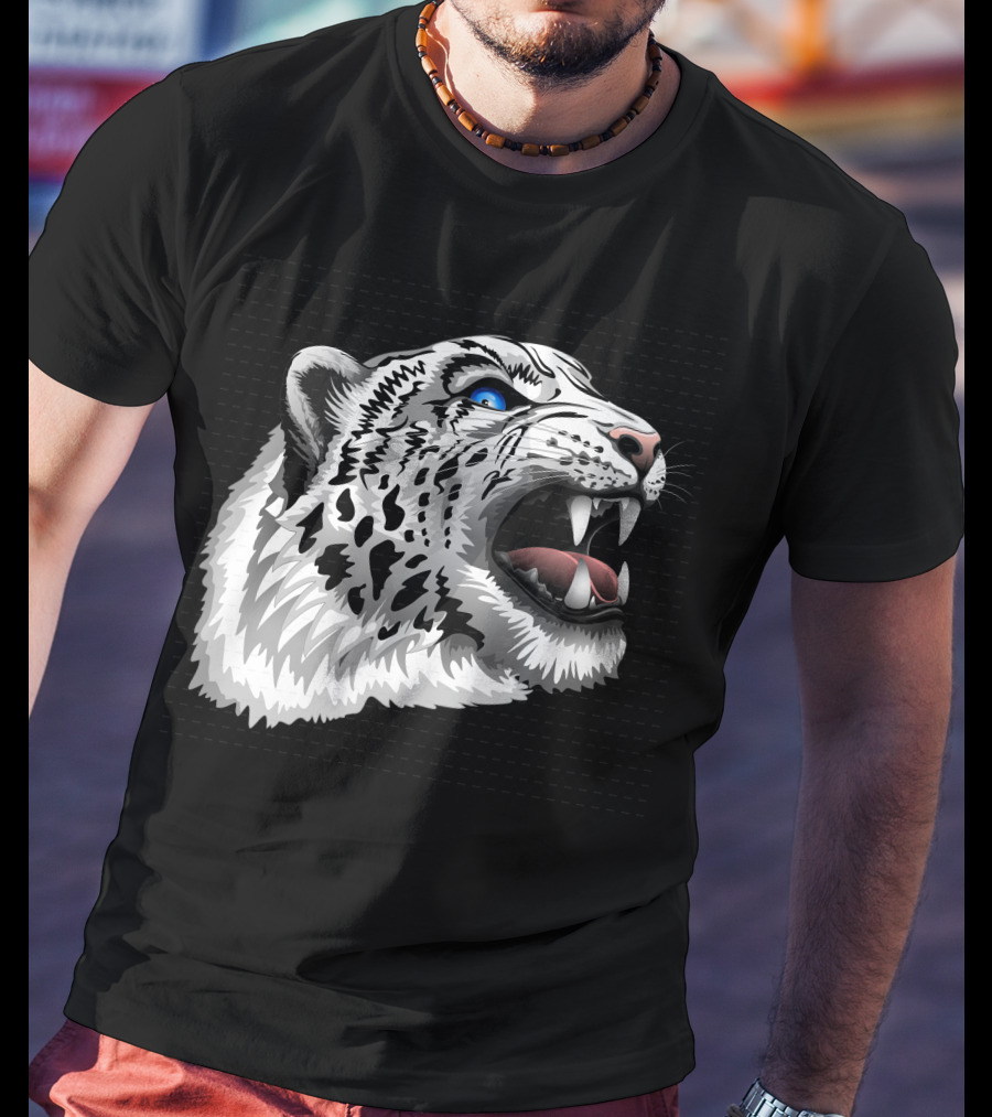 Snow Leopard Fierce Roaring Head T-Shirt