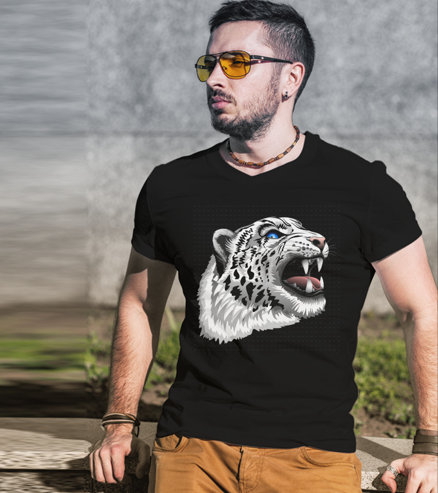 Snow Leopard Fierce Roaring Head T-Shirt