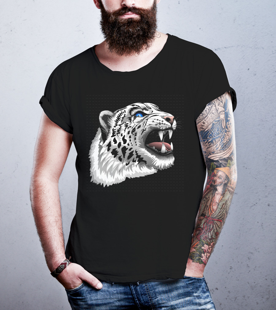 Snow Leopard Fierce Roaring Head T-Shirt