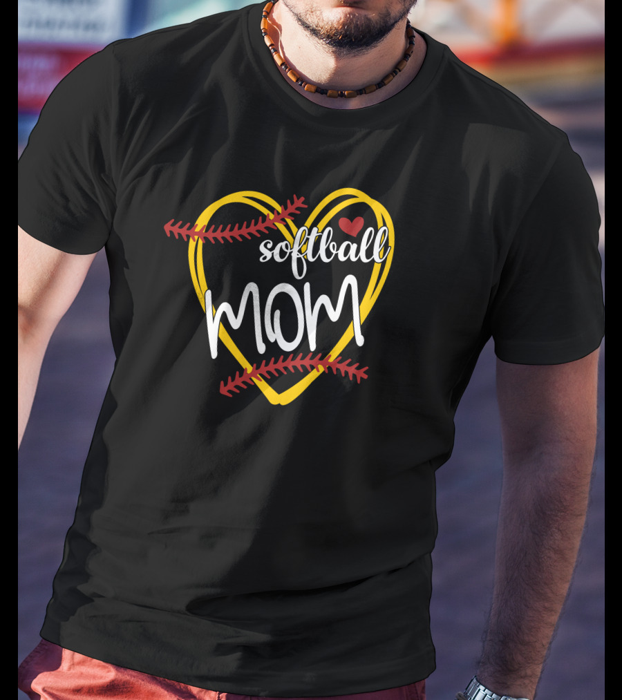 Softball Mom Heart Baseball Stitches T-Shirt