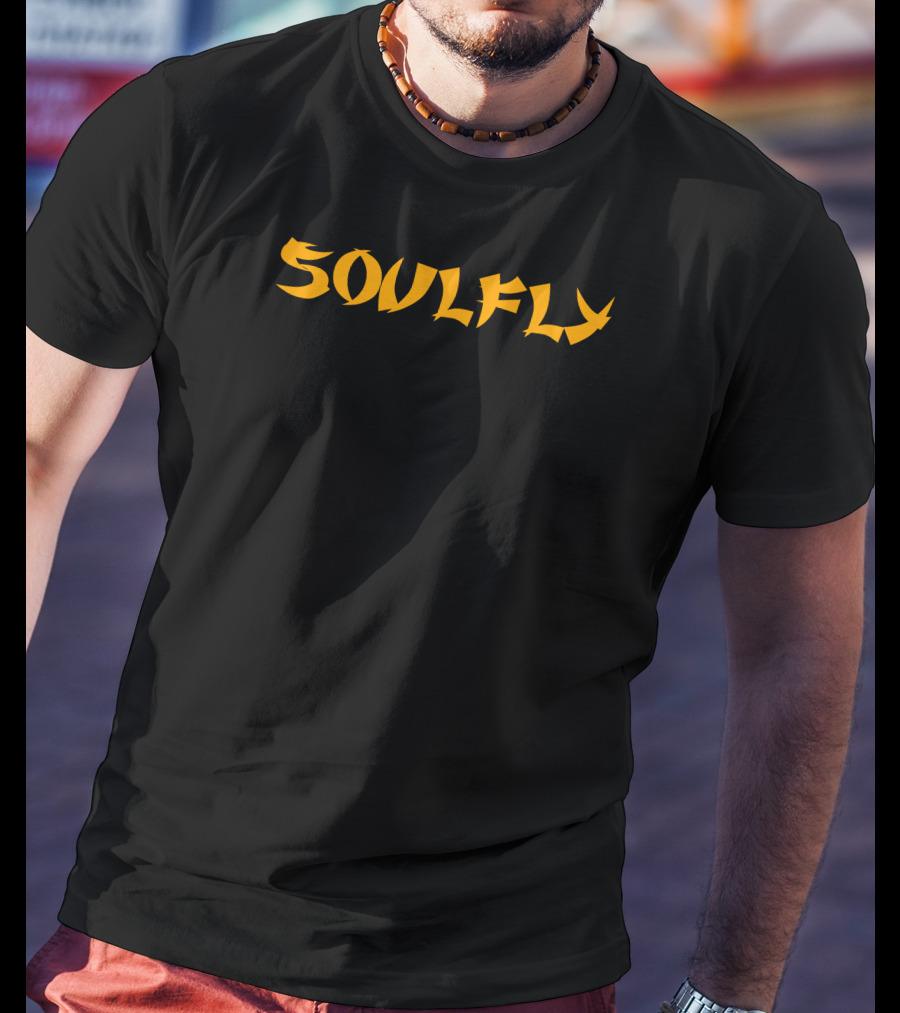 Soulfly Logo Band Name Text In Yellow T-Shirt