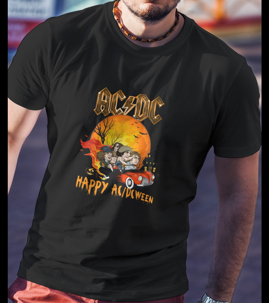 AC/DC Happy AC/DCween Halloween Theme Car And Moon Scene T-Shirt