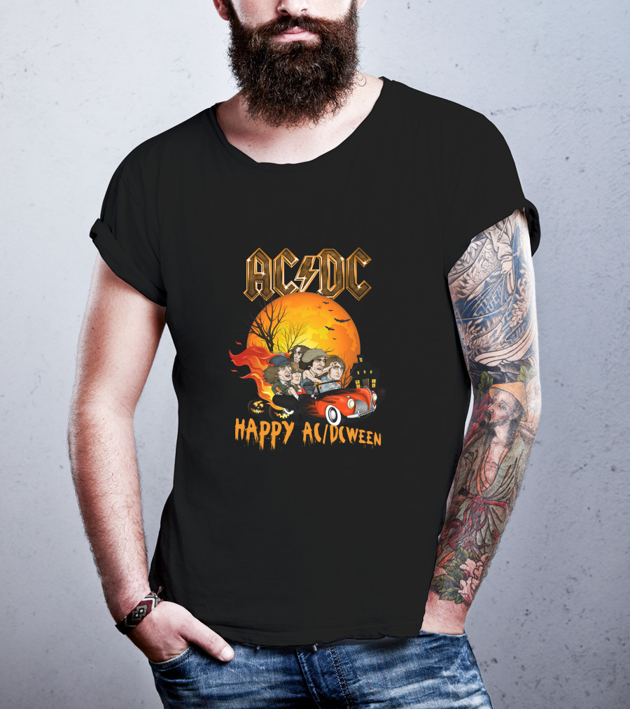 AC/DC Happy AC/DCween Halloween Theme Car And Moon Scene T-Shirt