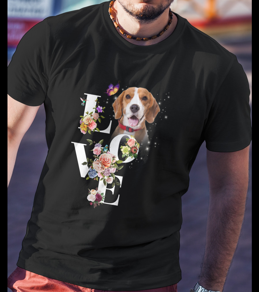 LOVE Beagle Floral Butterfly T-Shirt