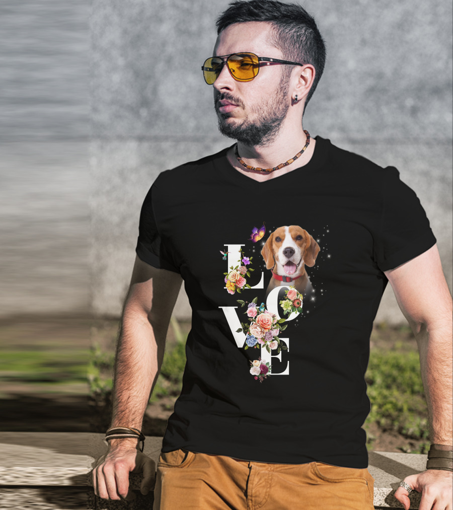 LOVE Beagle Floral Butterfly T-Shirt