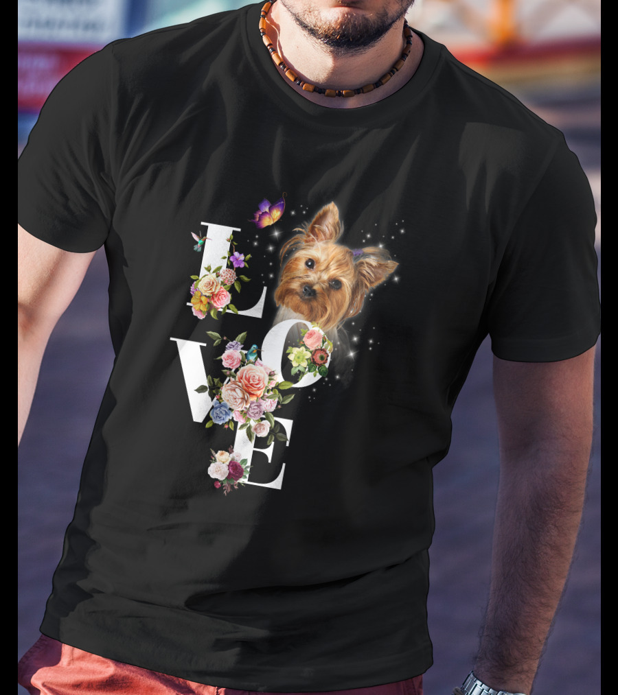 LOVE Yorkie Floral Butterfly T-Shirt