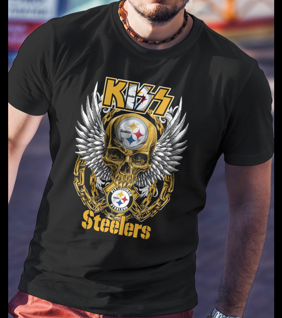 Kiss Nfl Pittsburgh Steelers Skull Wings Chains T-Shirt