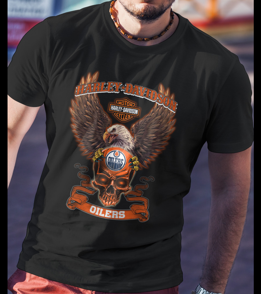Harley Davidson Edmonton Oilers Eagle And Skull T-Shirt