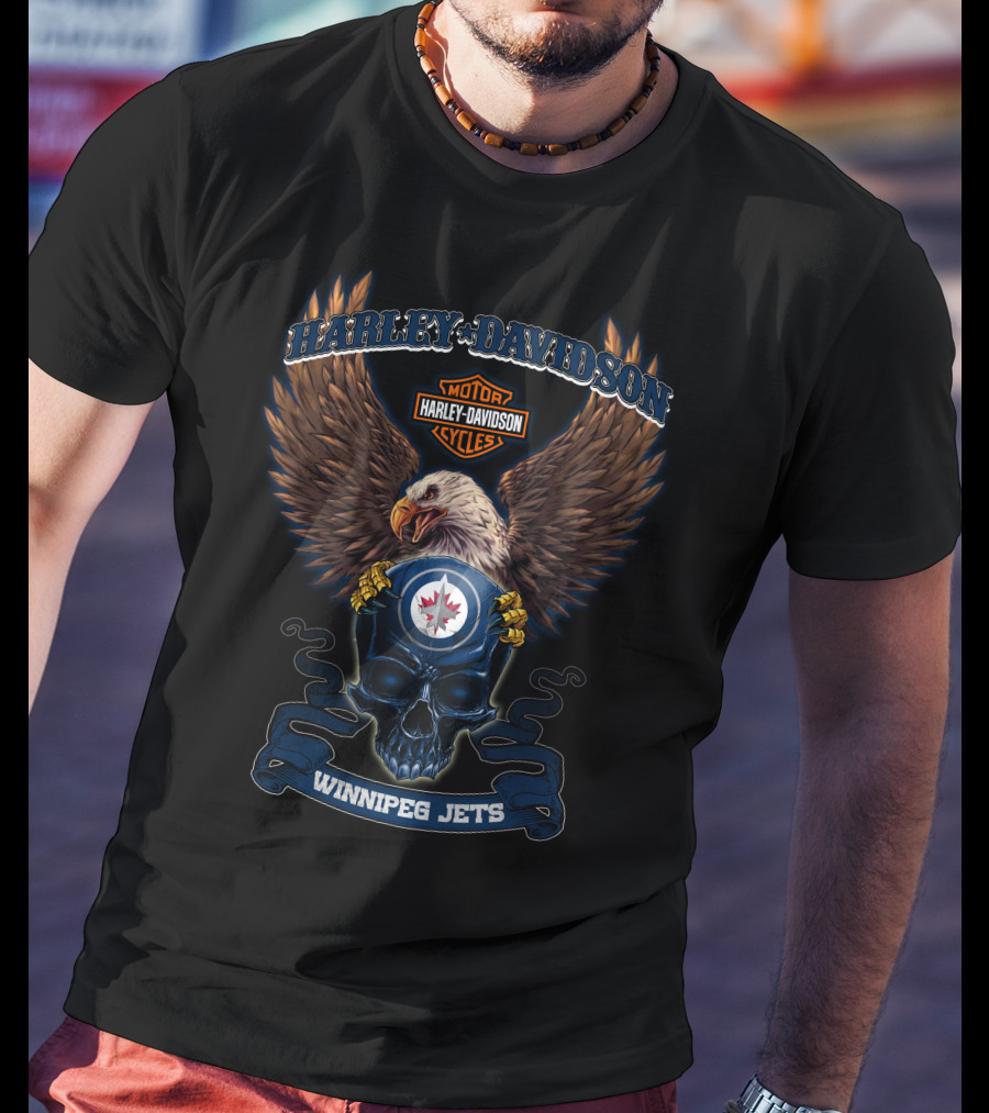 Harley Davidson Motorcycles Eagle Skull Winnipeg Jets T-Shirt