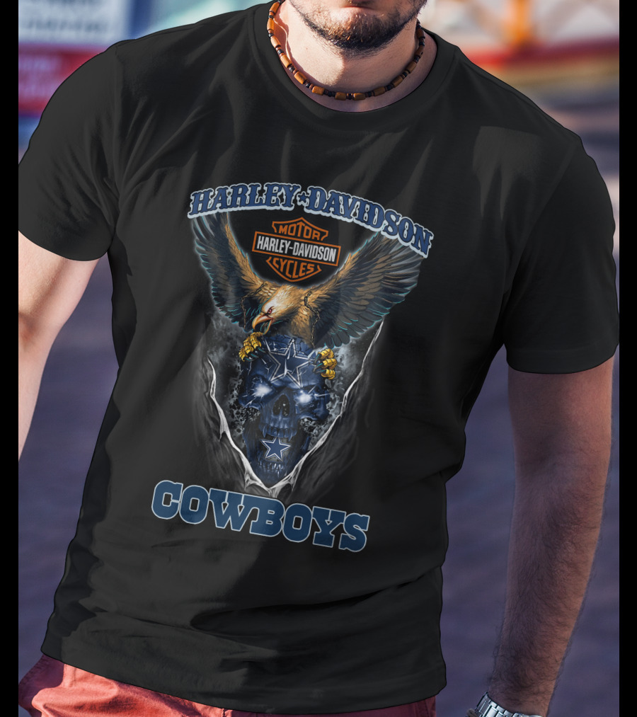 Harley Davidson Cowboys Motor Cycles Eagle Skull Star T-Shirt