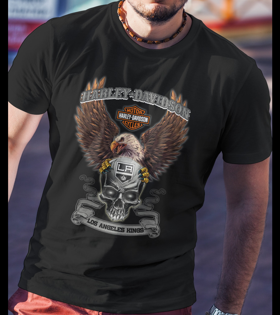 Harley Davidson Motor Cycles Eagle Skull La Los Angeles Kings T-Shirt