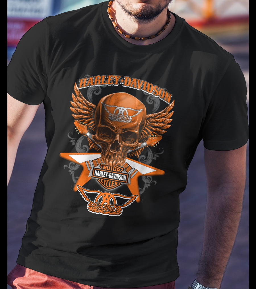 Harley Davidson Aerosmith Motorcycles Skull Wings Hd0304 T-Shirt