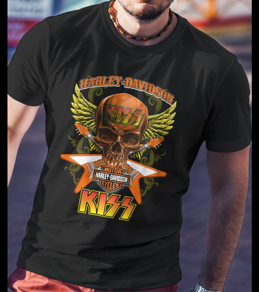 Harley Davidson Kiss Skull Wings Motorcycles Cycles T-Shirt