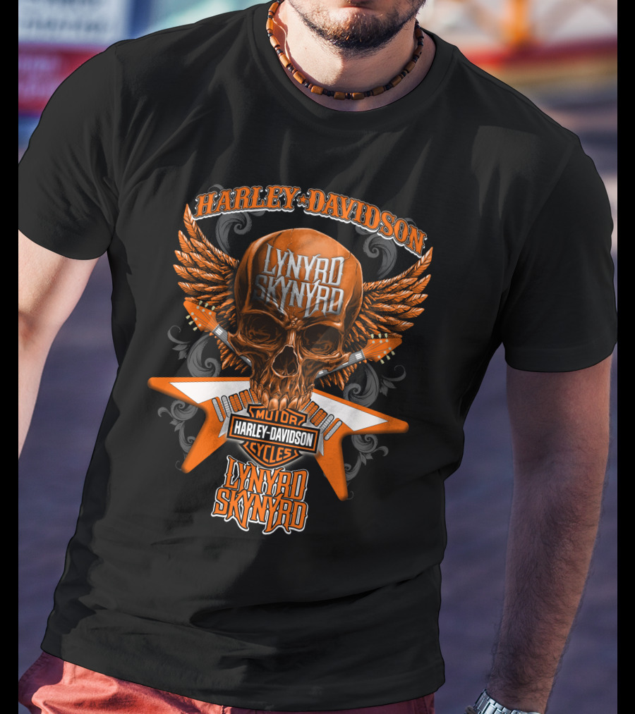Harley Davidson Lynyrd Skynyrd Skull Wings Guitar Duo T-Shirt
