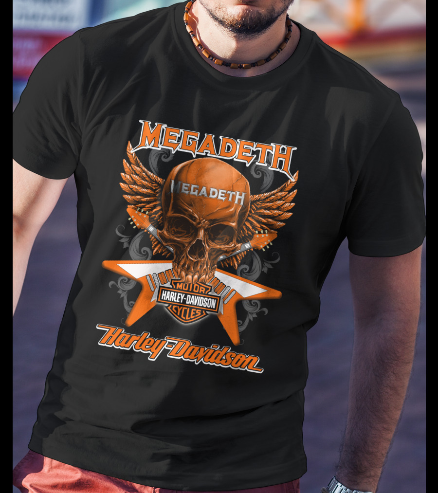 Megadeth Harley Davidson Motor Cycles Skull Wings T-Shirt
