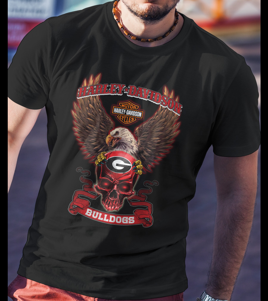 Harley Davidson Bulldogs Georgia Bulldogs Eagle Skull T-Shirt
