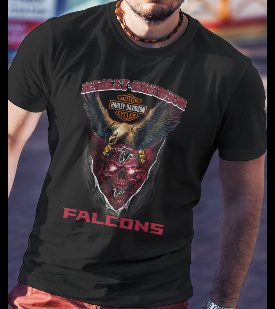 Harley Davidson Motor Cycles Atlanta Falcons Skull Eagle T-Shirt