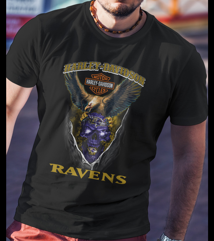 Harley Davidson Motor Cycles Ravens Baltimore Hd29Nfl T-Shirt