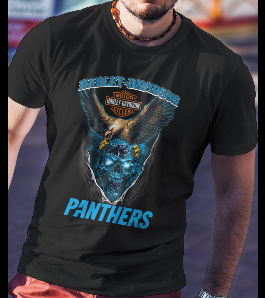 Harley Davidson Motor Cycles Eagle Skull Panthers T-Shirt