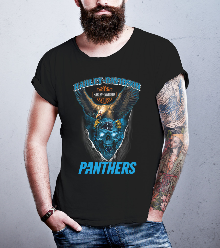 Harley Davidson Motor Cycles Eagle Skull Panthers T-Shirt