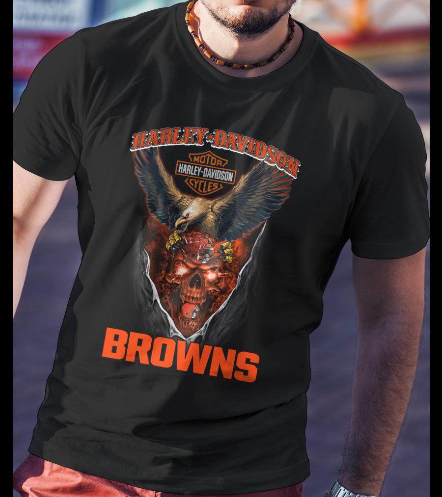 Harley Davidson Cleveland Browns Eagle Skulls Cycles T-Shirt