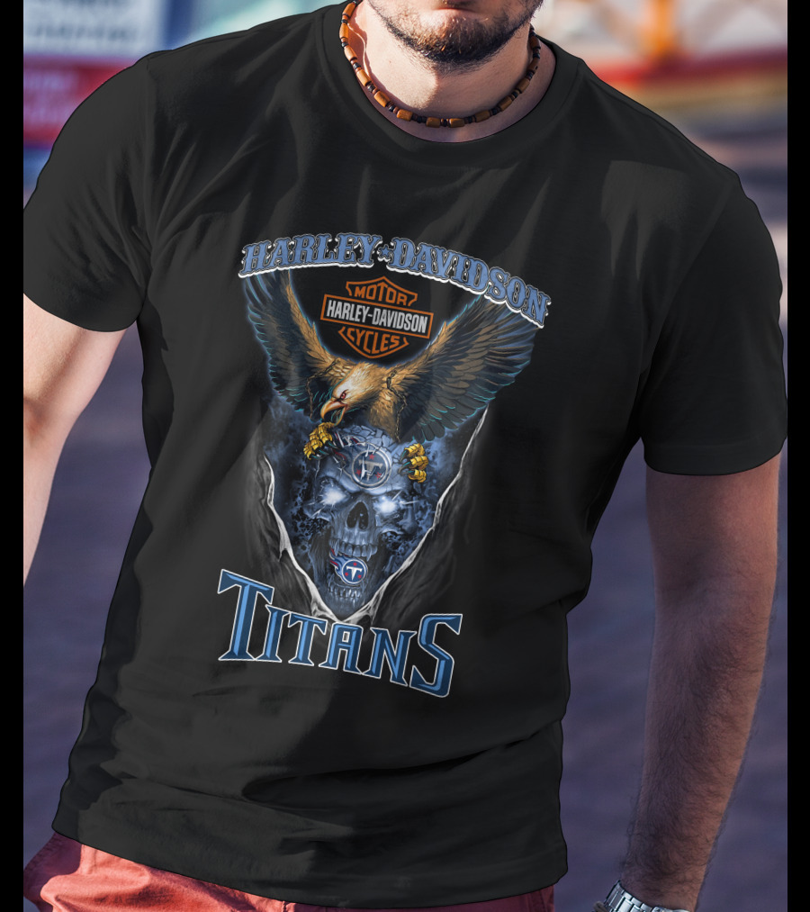 Harley Davidson Motor Cycles Eagle Skull Titans T-Shirt
