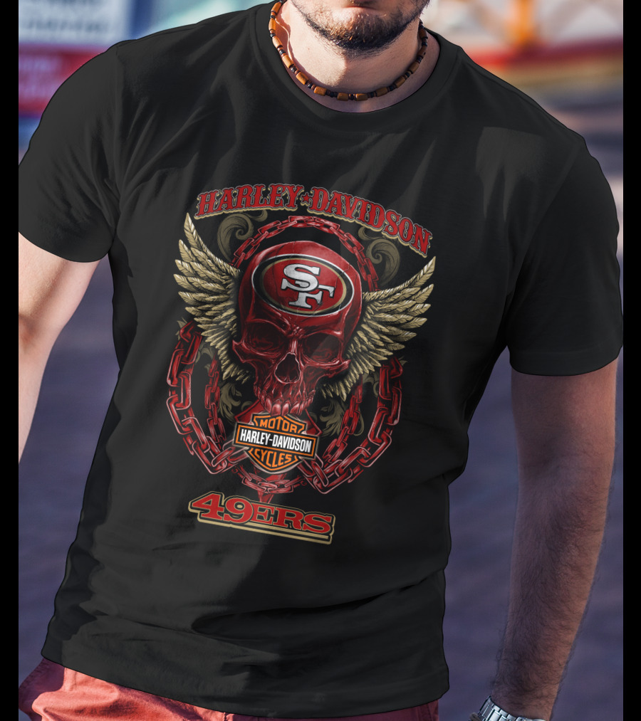 Harley Davidson San Francisco 49ers Sf Skull Wings Chains T-Shirt