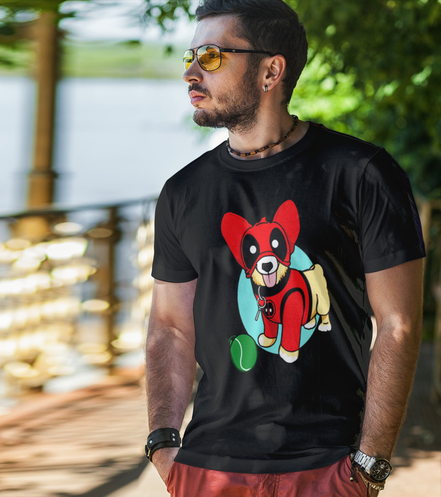 Corgi In Deadpool Costume With Tennis Ball T-Shirt