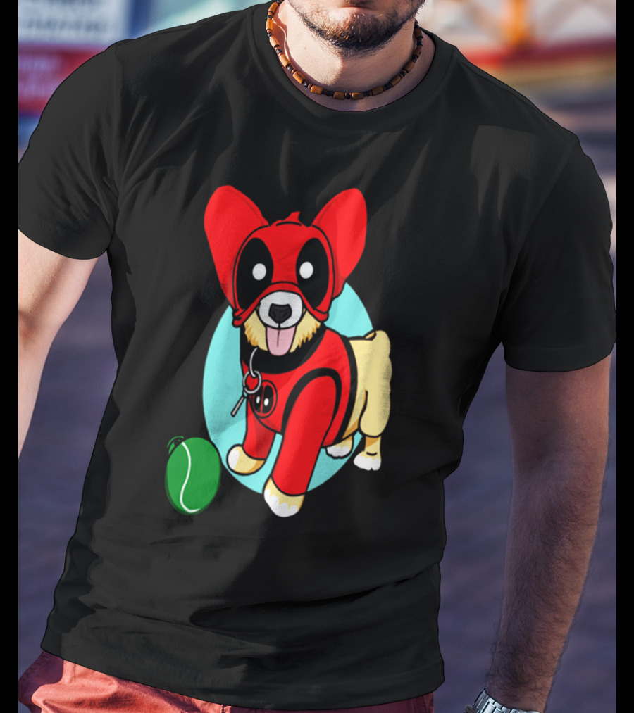 Corgi In Deadpool Costume With Tennis Ball T-Shirt