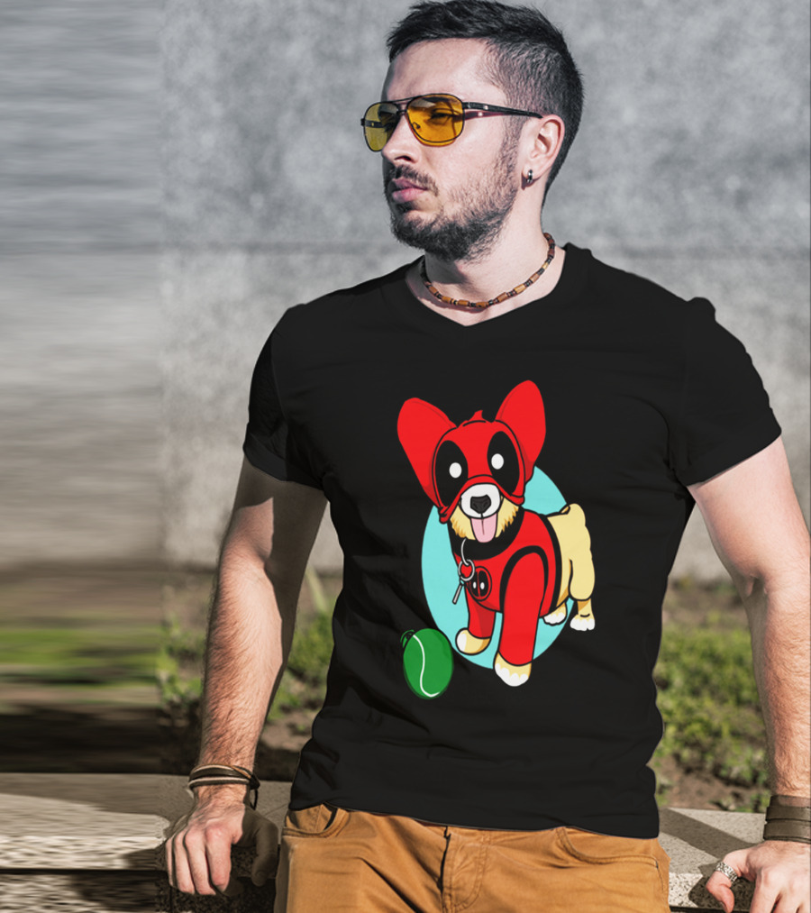 Corgi In Deadpool Costume With Tennis Ball T-Shirt