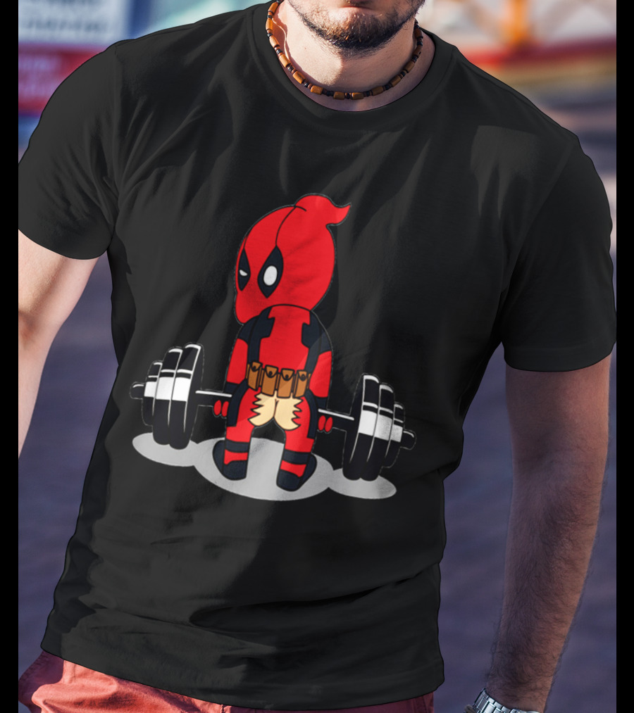 Deadpool Gym Weightlifting Humor Cartoon T-Shirt