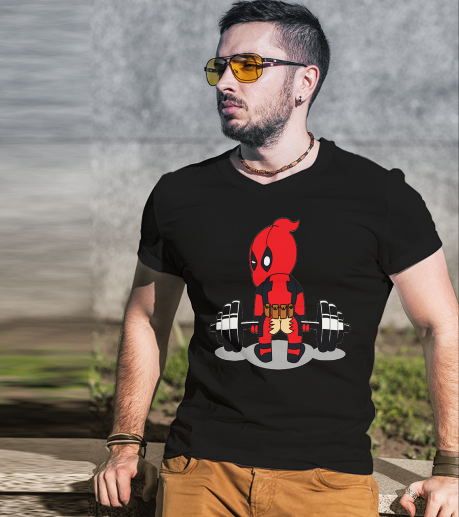 Deadpool Gym Weightlifting Humor Cartoon T-Shirt