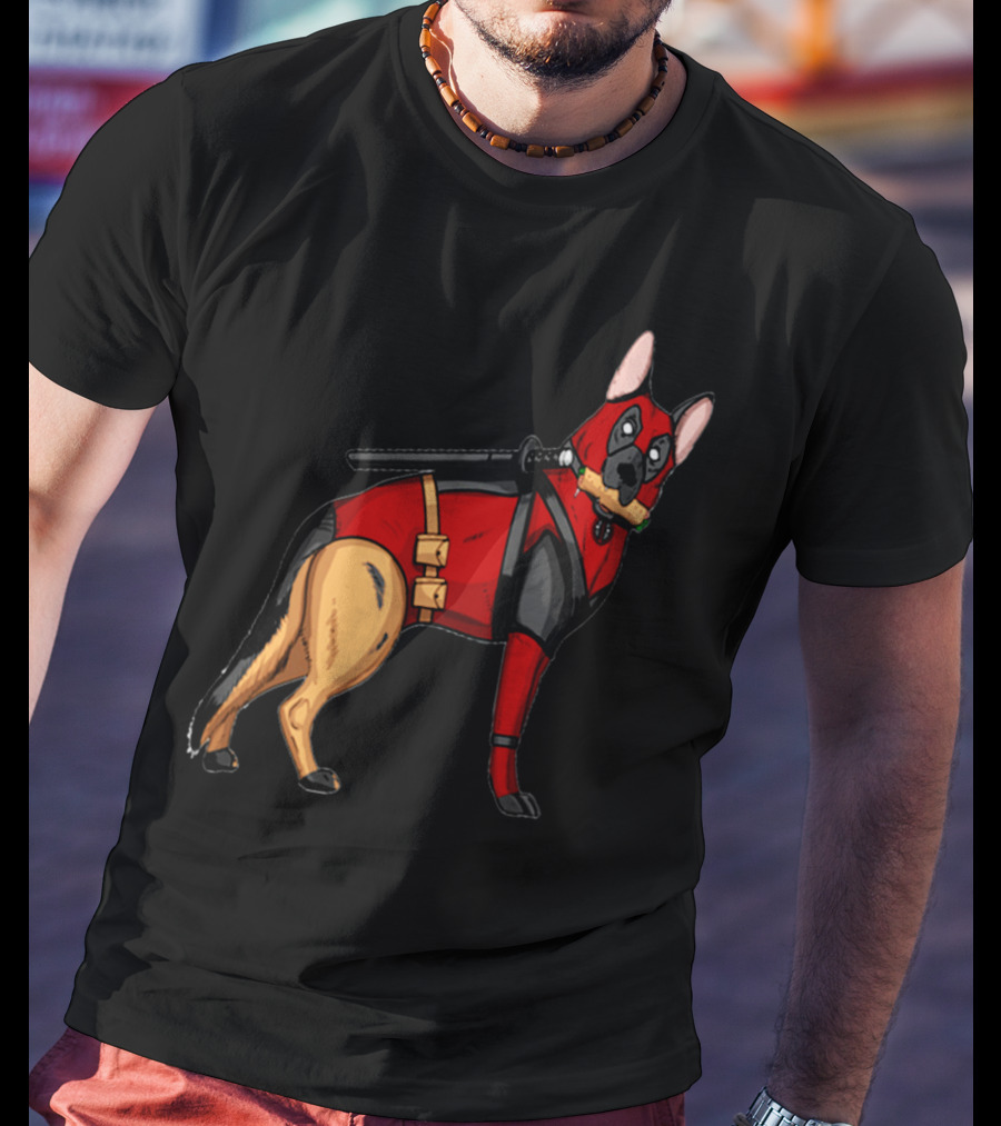 German Shepherd In Deadpool Costume With Sword And Bone T-Shirt