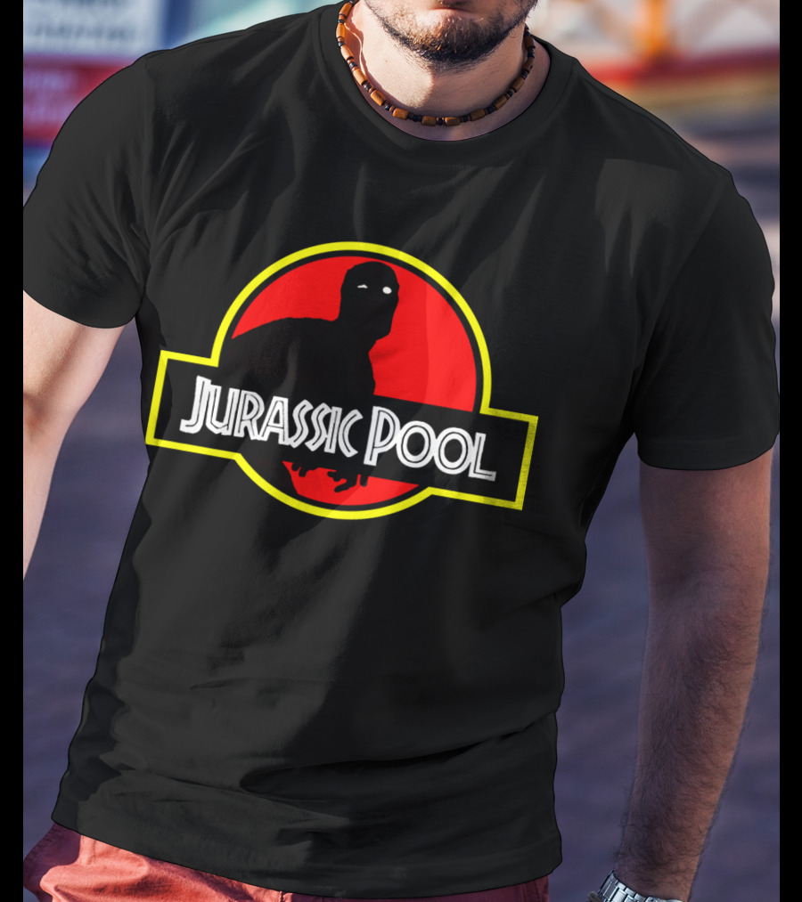 Jurassic Pool Deadpool Parody With Dinosaur Logo And Red Circle T-Shirt