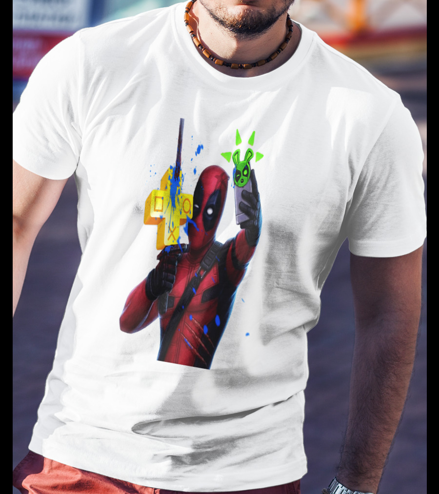 Deadpool Videogame Gamer Selfie With Iconic Controller And Green Bomb Symbols T-Shirt
