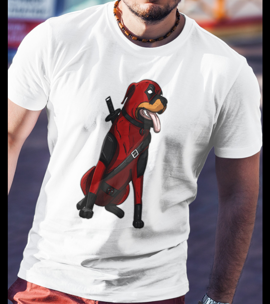 Deadpool Rottweiler Comic Style Crossover Superhero Dog T-Shirt
