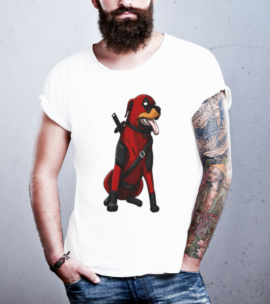Deadpool Rottweiler Comic Style Crossover Superhero Dog T-Shirt