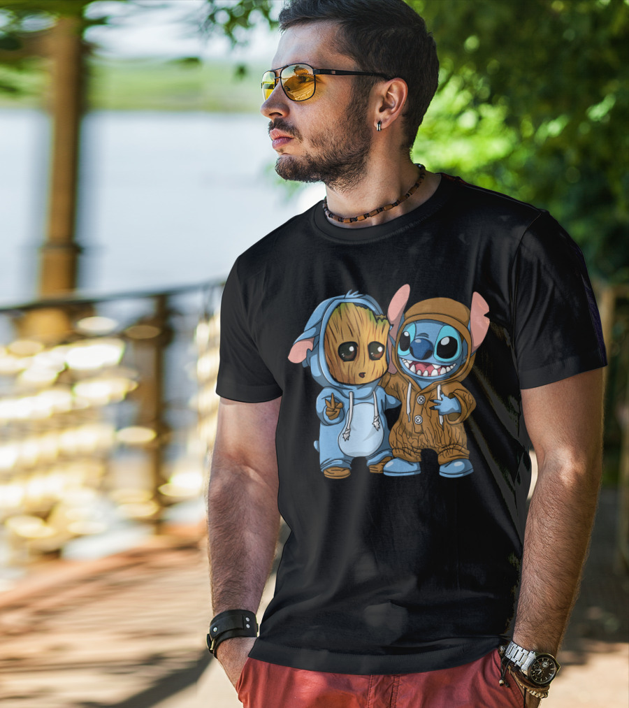 Adorable Groot And Stitch Crossover In Costume Friendship T-Shirt