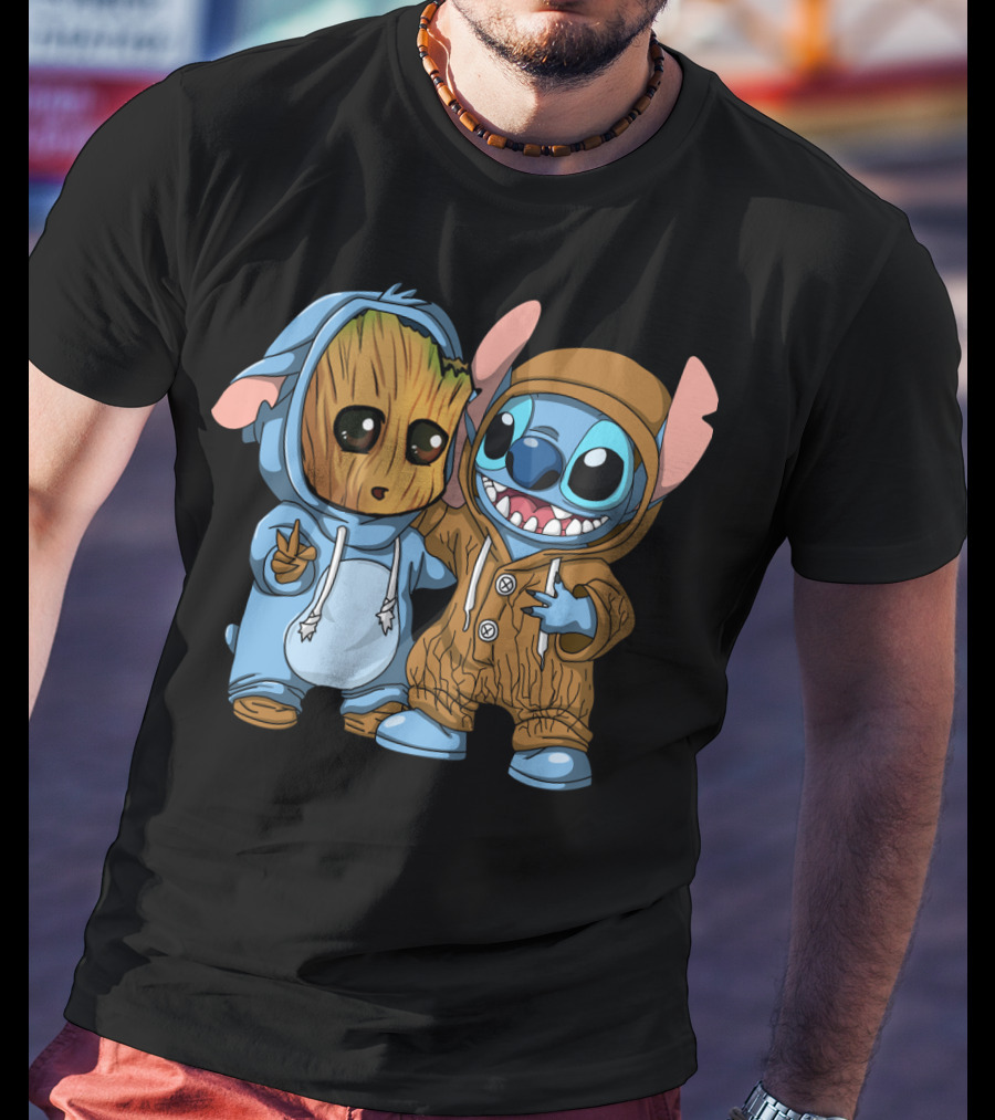 Adorable Groot And Stitch Crossover In Costume Friendship T-Shirt