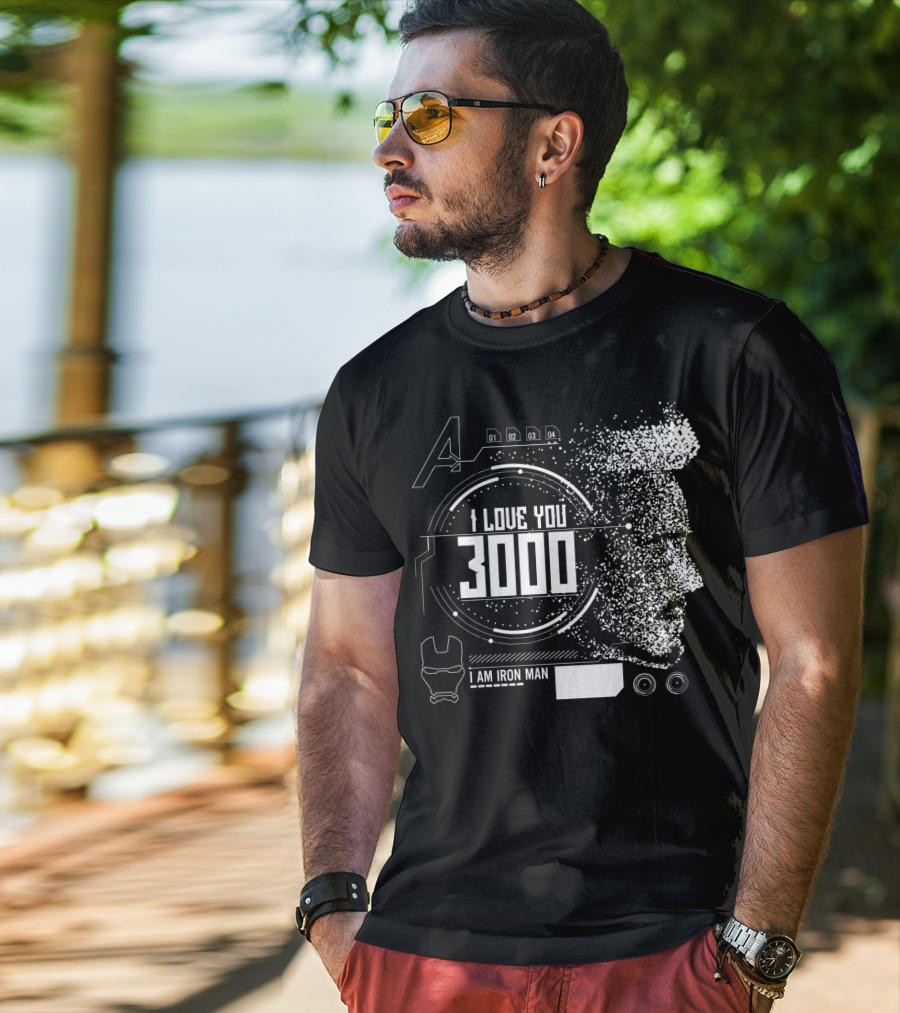 Marvel Avengers I Love You 3000 I Am Iron Man Pixel Art Profile T-Shirt