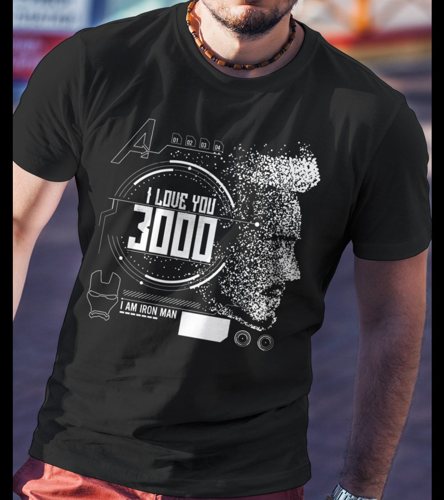Marvel Avengers I Love You 3000 I Am Iron Man Pixel Art Profile T-Shirt